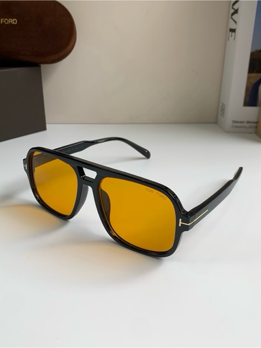 Tom Ford Black Frames with Amber-Yellow Lenses Sunglasses